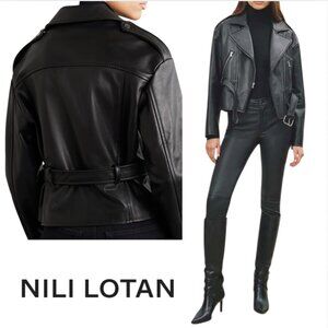 Nili Lotan Womens AURIELE Lenny Leather Moto Biker jacket lambskin MEDIUM